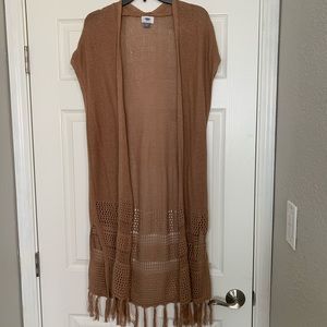 Short sleeve fringe cardigan